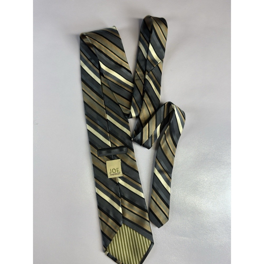 JOE Joseph Abboud Mens Tie Black Gold Gray Striped Necktie Made In USA 58"‎